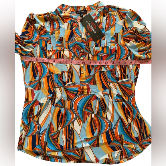 COCOMO XL 3/4 sleeve blue orange multicolored women’s pintuck Blouse top… - Picture 12 of 14
